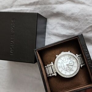 MK Oversized Parker Pavé Silver-Tone Watch